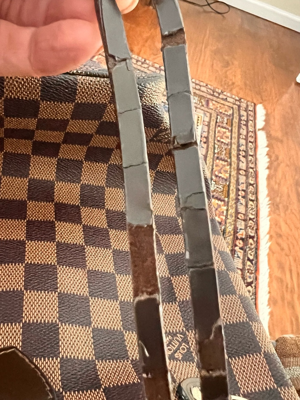 Brown Checkered Tote with Red Interior - Picture 3 of 4
